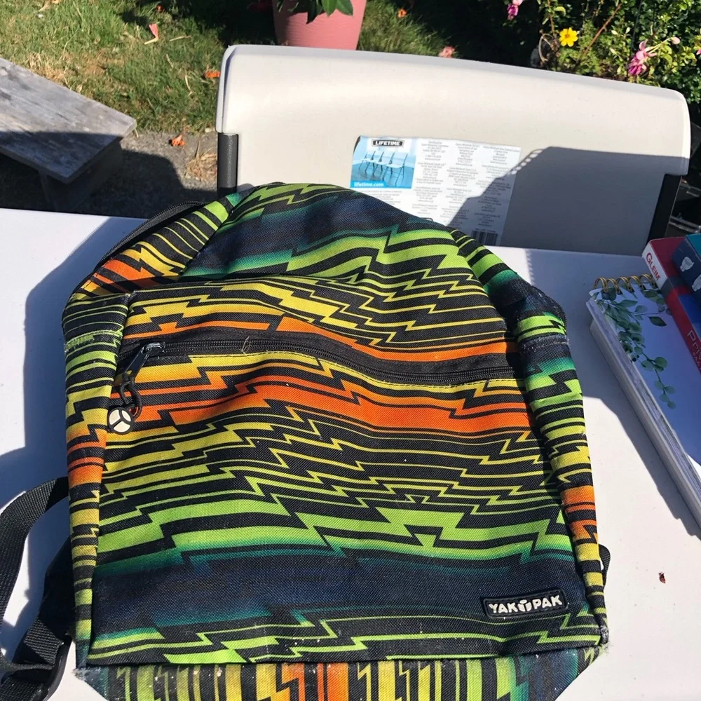 Yak Pak Vibrant Multicolor Zigzag Men's Backpack - Green/Orange/Yellow